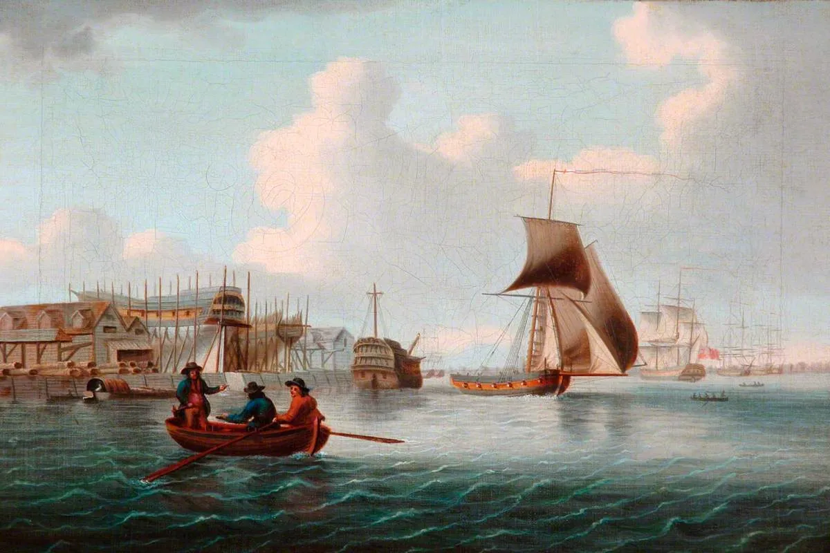 Deptford Dockyard (1770) by Francis Smith — original painting reproduced as a hand-painted oil on canvas