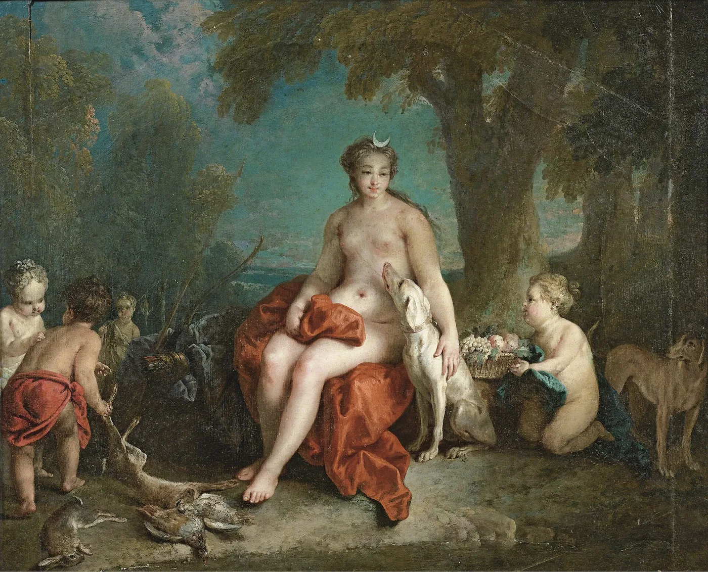 Diana resting by Auger Lucas — original painting reproduced as a hand-painted oil on canvas