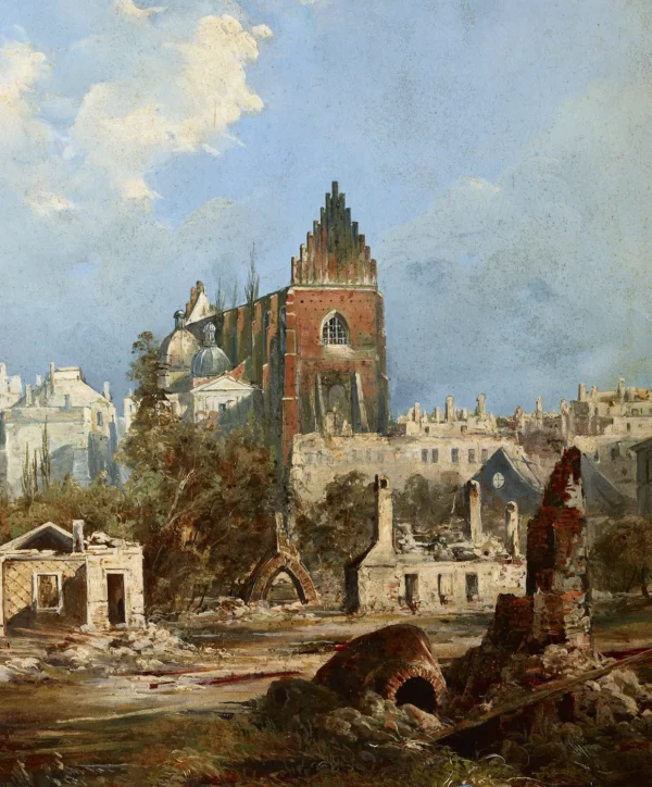 Dominican Church after the Fire of 1850 (1850) by Adam Gorczyński — original painting reproduced as a hand-painted oil on canvas