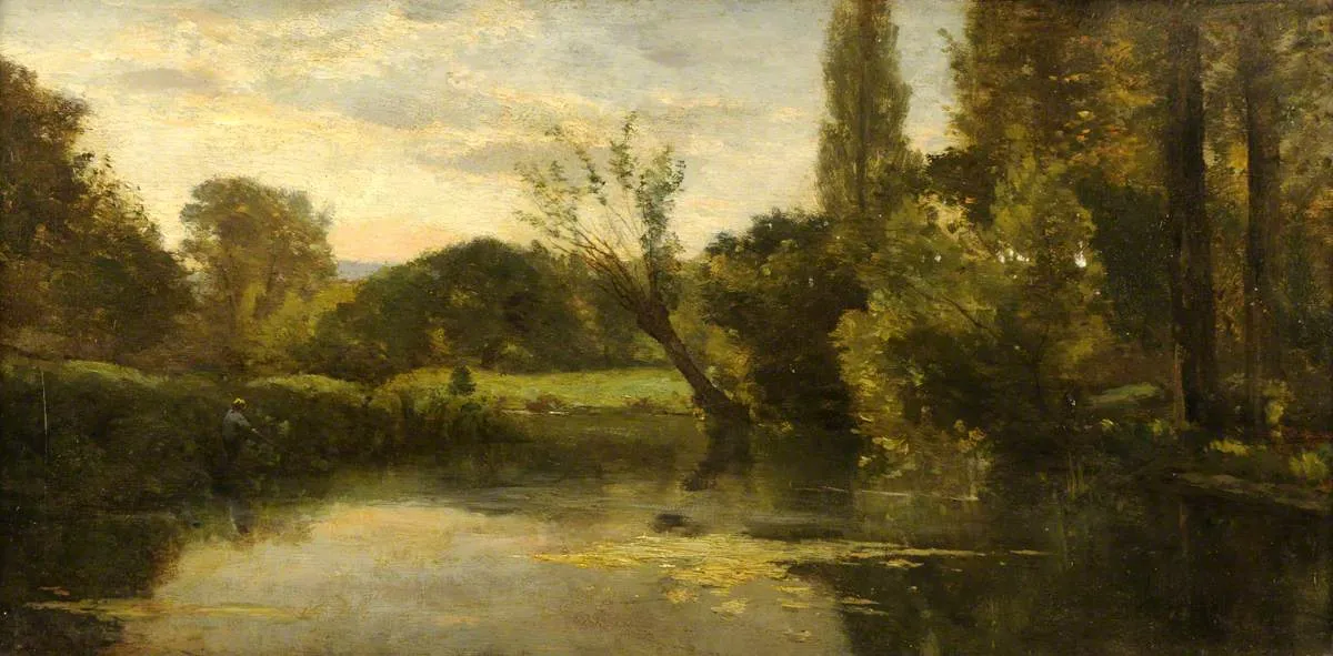 Dusk (The Fisherman) by Achille Oudinot — original painting reproduced as a hand-painted oil on canvas