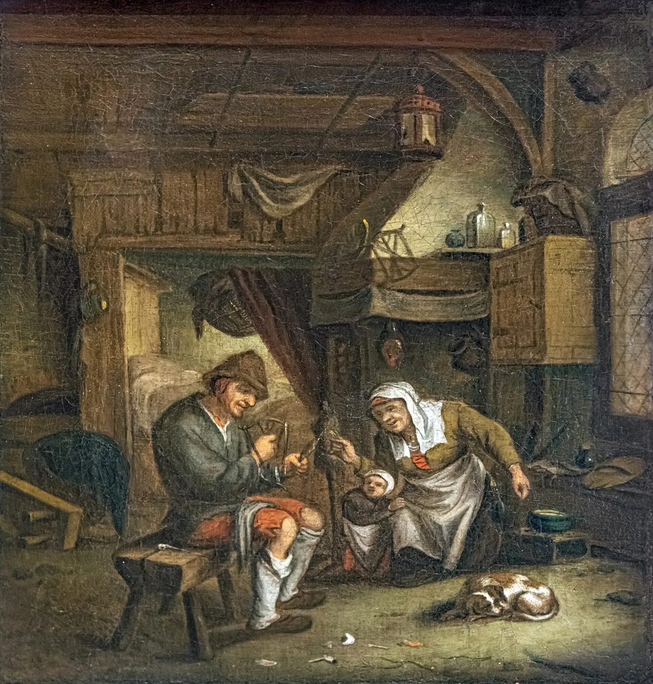Dutch interior (1700) by David Teniers the Elder — original painting reproduced as a hand-painted oil on canvas
