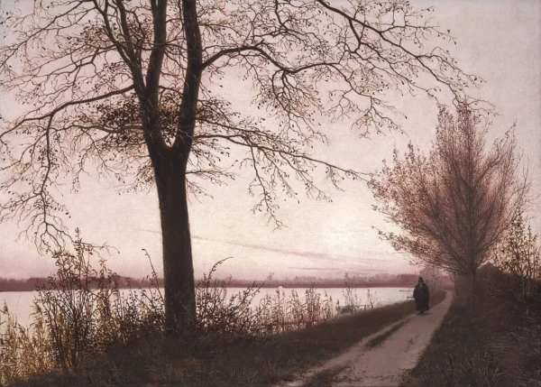 Efterårsmorgen ved Sortedamssøen (1838) by Christen Købke — original painting reproduced as a hand-painted oil on canvas