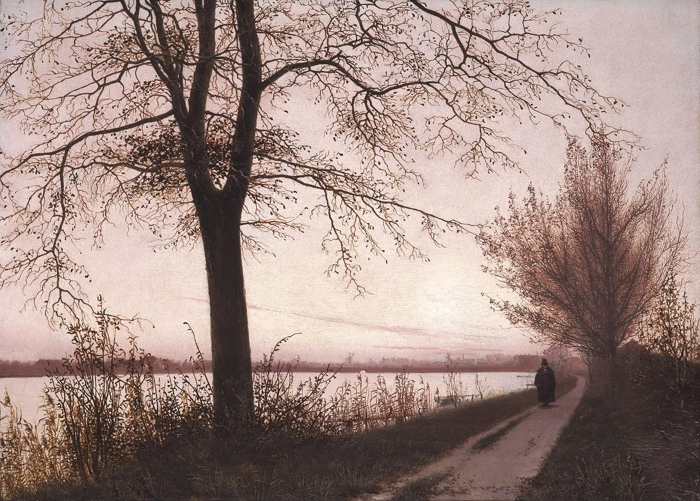 Efterårsmorgen ved Sortedamssøen (1838) by Christen Købke — original painting reproduced as a hand-painted oil on canvas