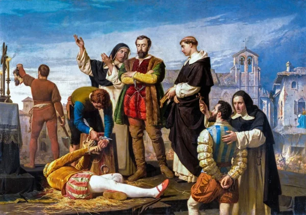 Ejecución de los comuneros de Castilla (1868) by Antonio Gisbert — original painting reproduced as a hand-painted oil on canvas