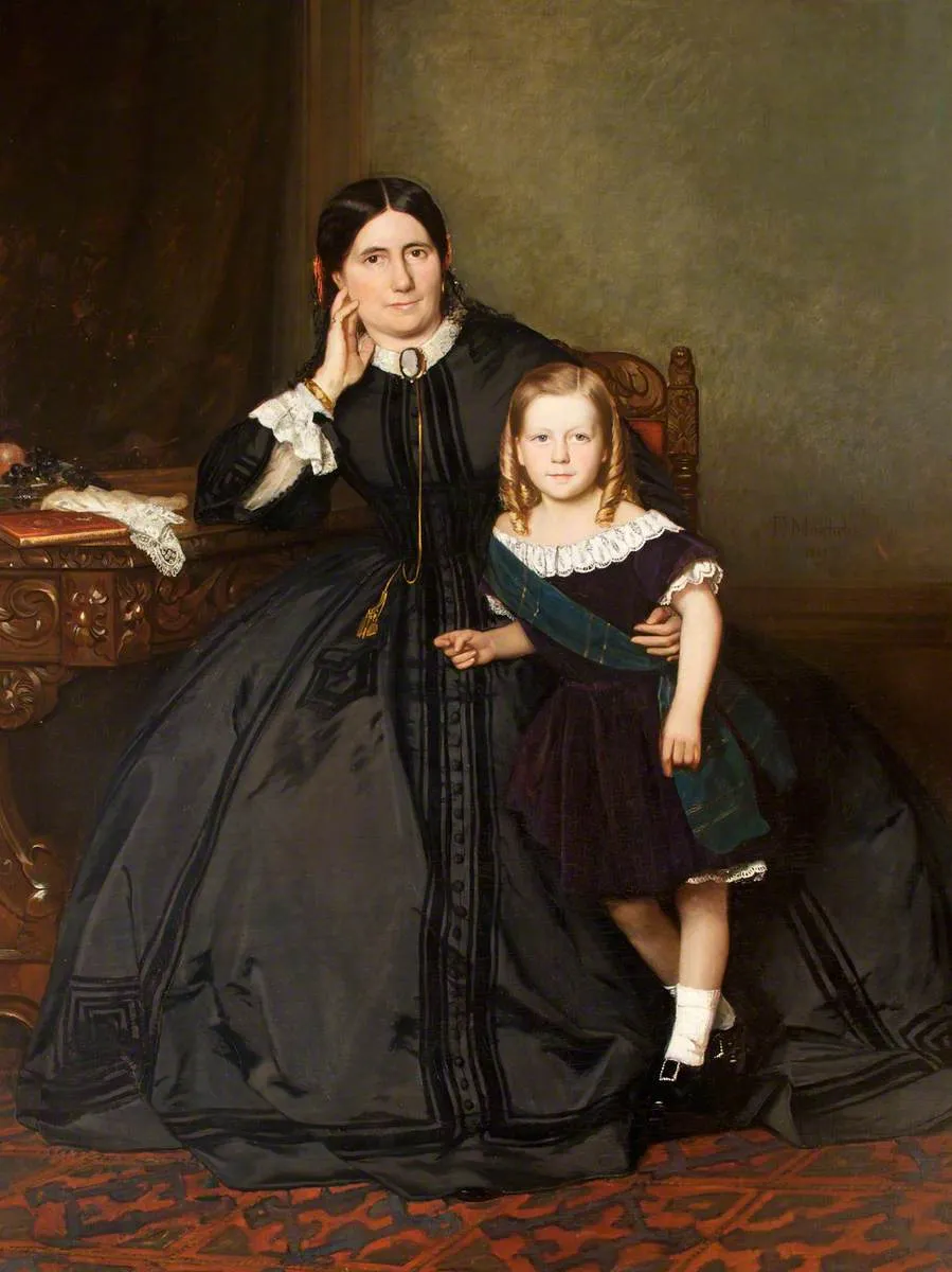 Eliza Crawshay, née Harris, with Her Son (1864) by Felix Moscheles — original painting reproduced as a hand-painted oil on canvas