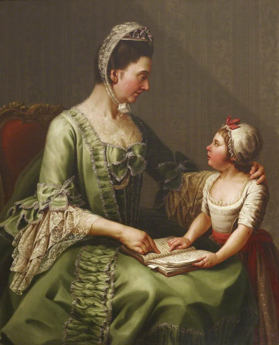 Elizabeth Davers, Countess of Bristol (1730-1800) and her Daughter Lady Louisa Theodosia Hervey, later Countess of Liverpool (1770-1821) (1773) by Antonio de Bittio — original painting reproduced as a hand-painted oil on canvas