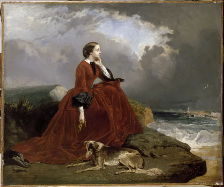 Empress Eugénie at Biarritz (1858) by Émile Defonds — original painting reproduced as a hand-painted oil on canvas