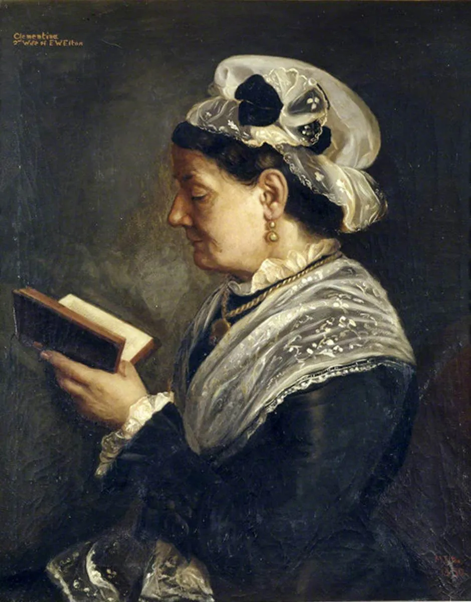Ernesta Clementina Sandryk of Florence, Mrs Edmund William Elton (1880) by Elma Marion Elton — original painting reproduced as a hand-painted oil on canvas
