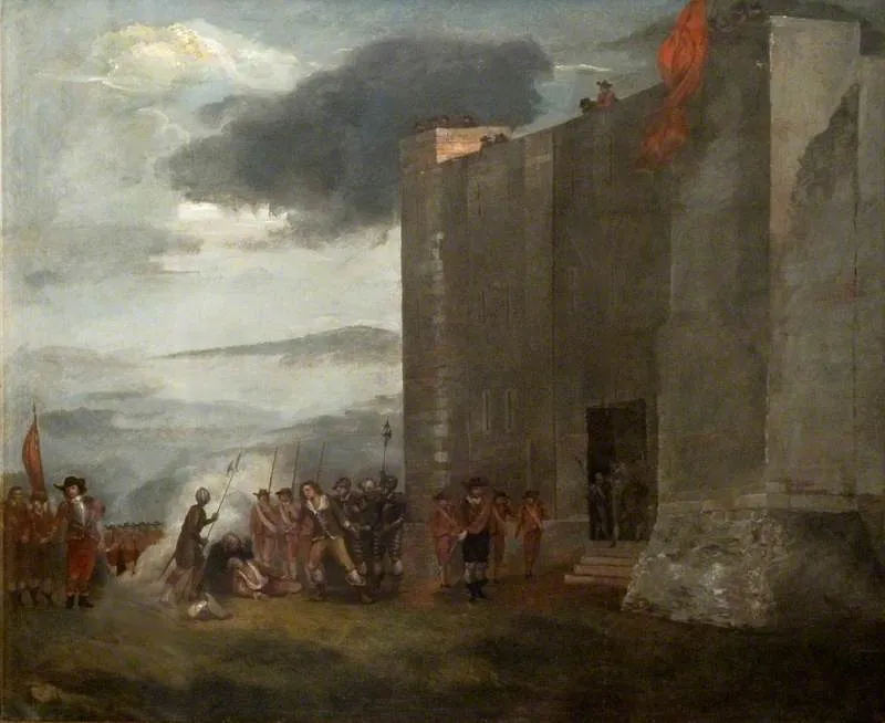 Execution of Sir Charles Lucas and Sir George Lisle at Colchester, 28 August 1648 (1800) by Benjamin Strutt — original painting reproduced as a hand-painted oil on canvas