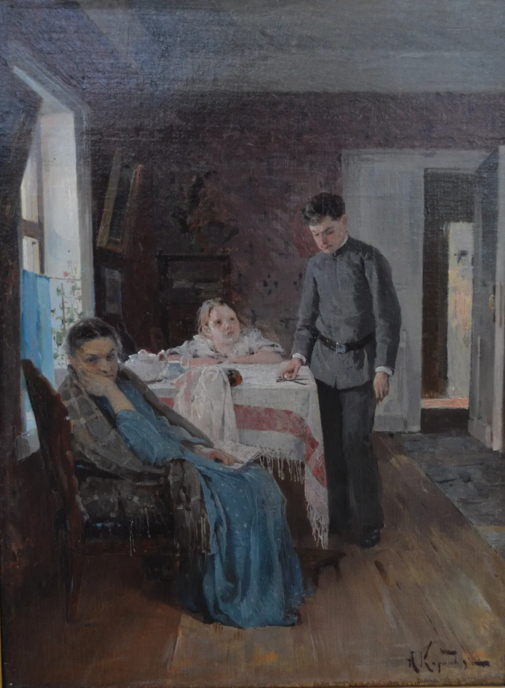 Failed Again (1891) by Aleksey Mikhaĭlovich Korin — original painting reproduced as a hand-painted oil on canvas