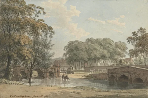 Farningham, Kent (1784) by Benjamin Thomas Pouncy — original watercolour reproduced as a hand-painted oil on canvas