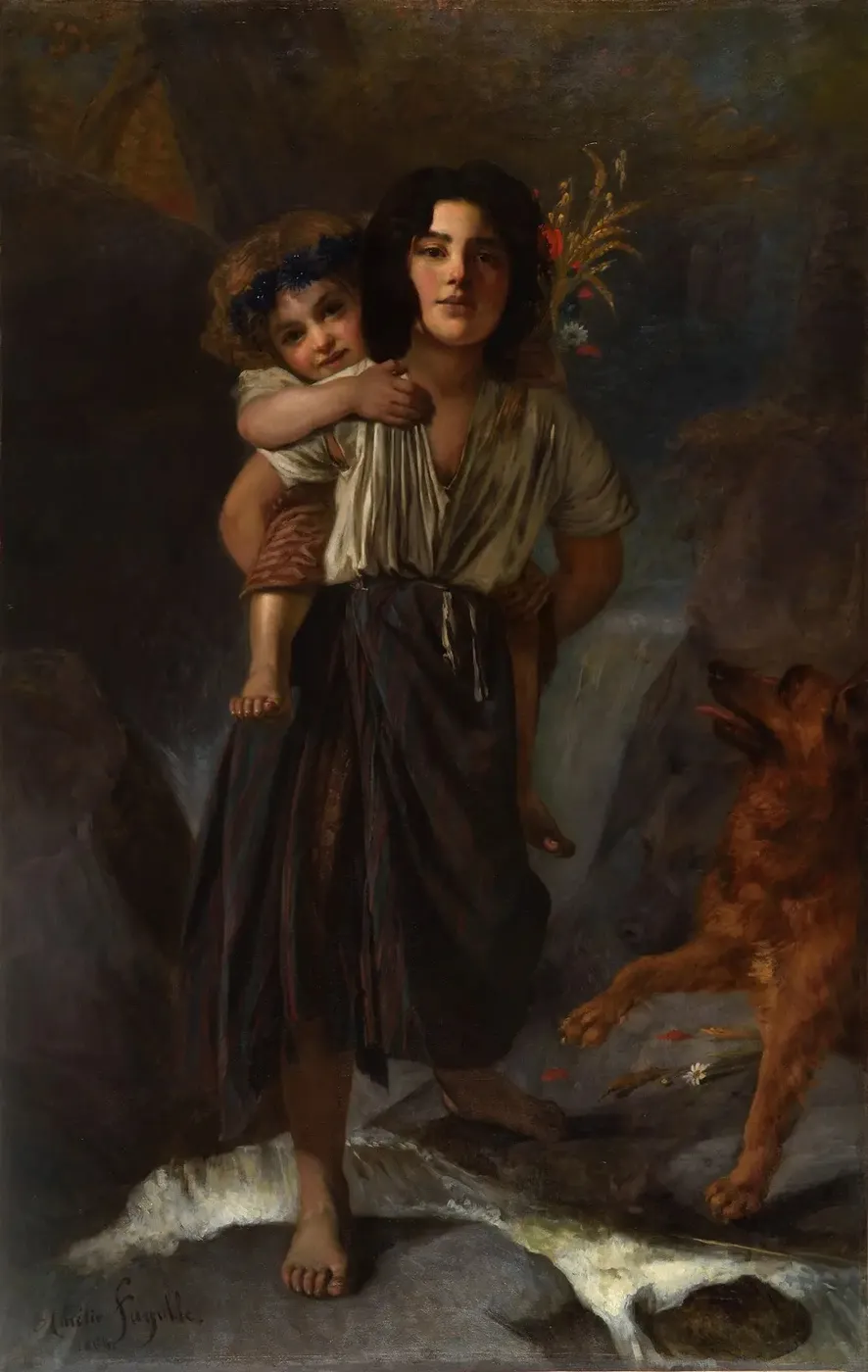 Filles des champs (1864) by Amélie Léonie Fayolle — original painting reproduced as a hand-painted oil on canvas