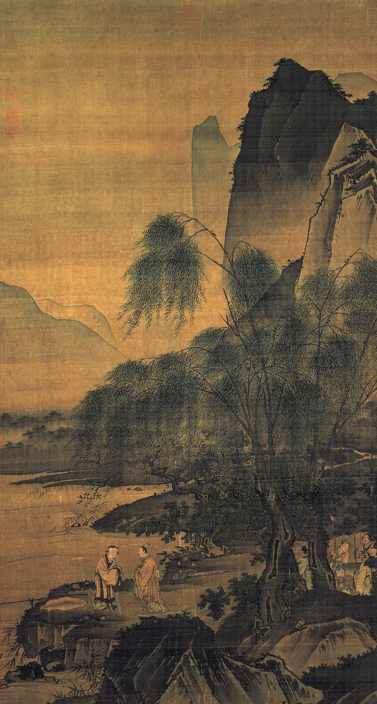 Fish on the Banks of the Wei River by Dai Jin — original painting reproduced as a hand-painted oil on canvas
