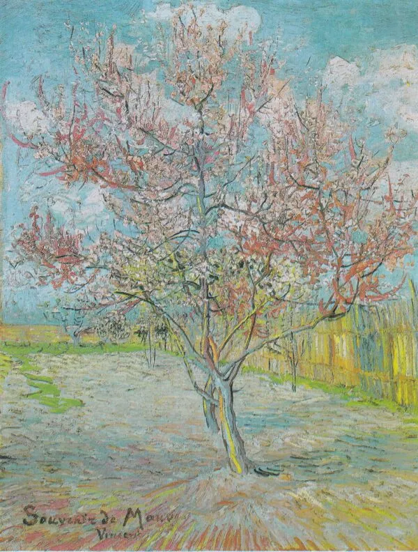 Flowering peach tree (1888) by Vincent van Gogh — original painting reproduced as a hand-painted oil on canvas