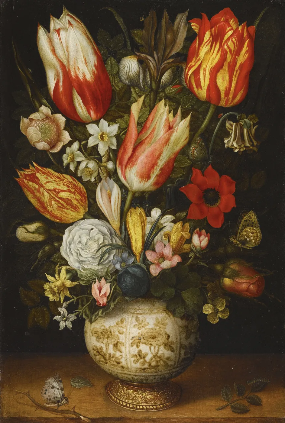 Flowers in a Porcelain Vase (1620) by Christoffel van den Berghe — original painting reproduced as a hand-painted oil on canvas