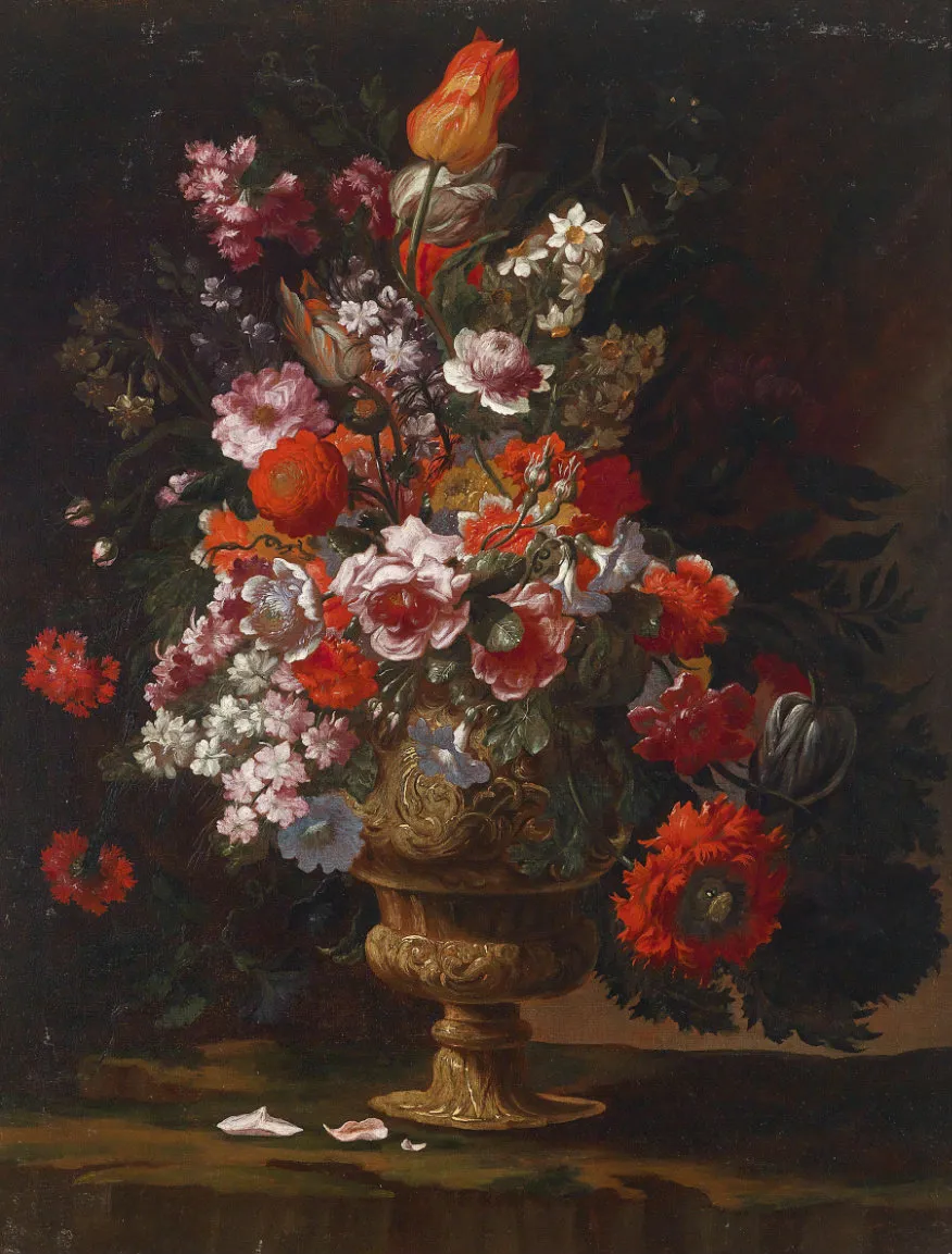 Flowers in a Vase by Andrea Scacciati — original painting reproduced as a hand-painted oil on canvas