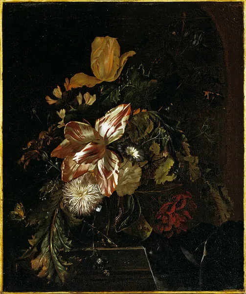 Flowers on a stone ledge — Carel Borchaert Voet