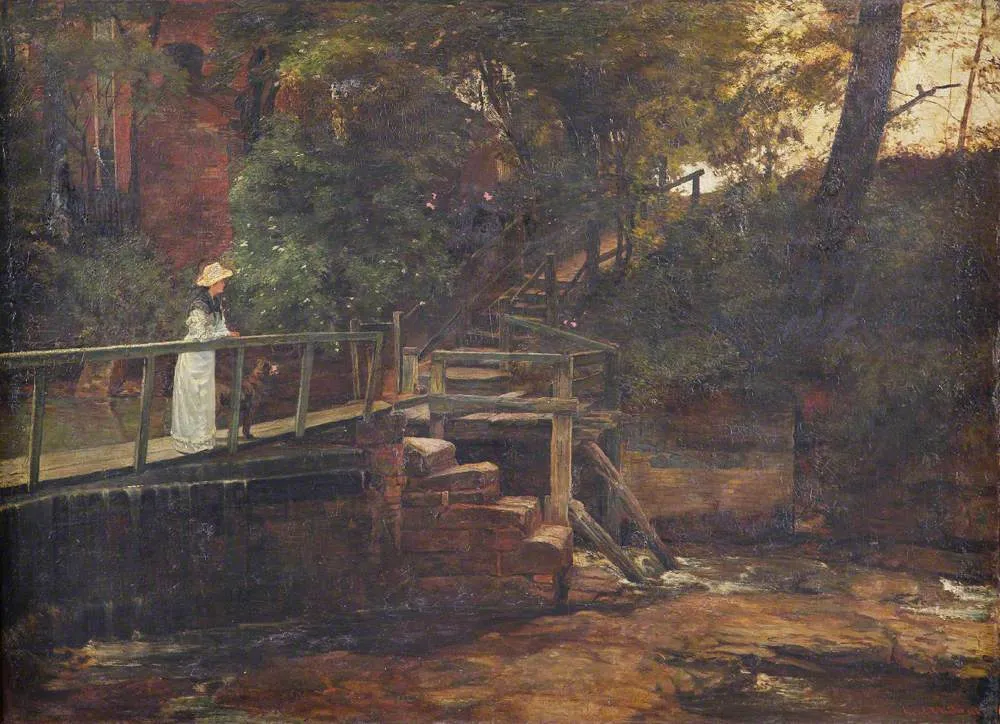 Footbridge at Birch Hill House, Mucklow Hill, Worcestershire (1887) by Edward R. Taylor — original painting reproduced as a hand-painted oil on canvas