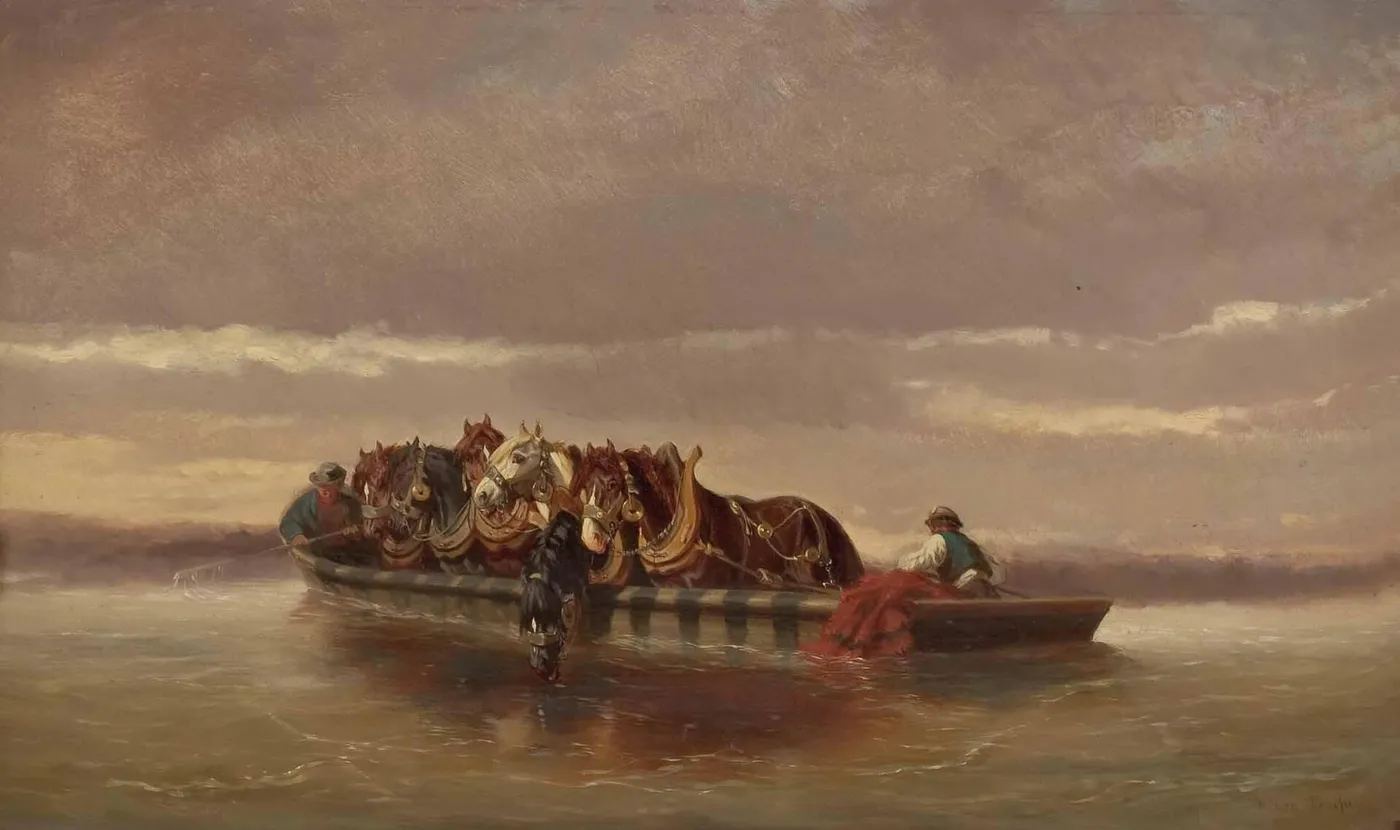 Fording the Danube at Wachau (1902) by Alexander von Bensa — original painting reproduced as a hand-painted oil on canvas