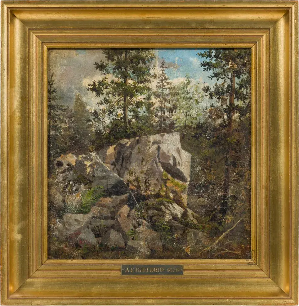 Forest Interior, Bornholm by Anton Eduard Kieldrup — original painting reproduced as a hand-painted oil on canvas