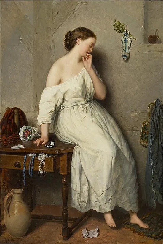 Forlorn lover (1855) by Adolphe-Henri Dubasty — original painting reproduced as a hand-painted oil on canvas