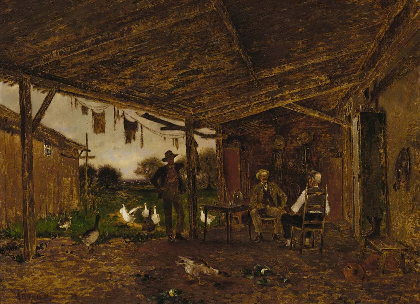 Friendly Neighbors (1909) by Alfred Cornelius Howland — original painting reproduced as a hand-painted oil on canvas