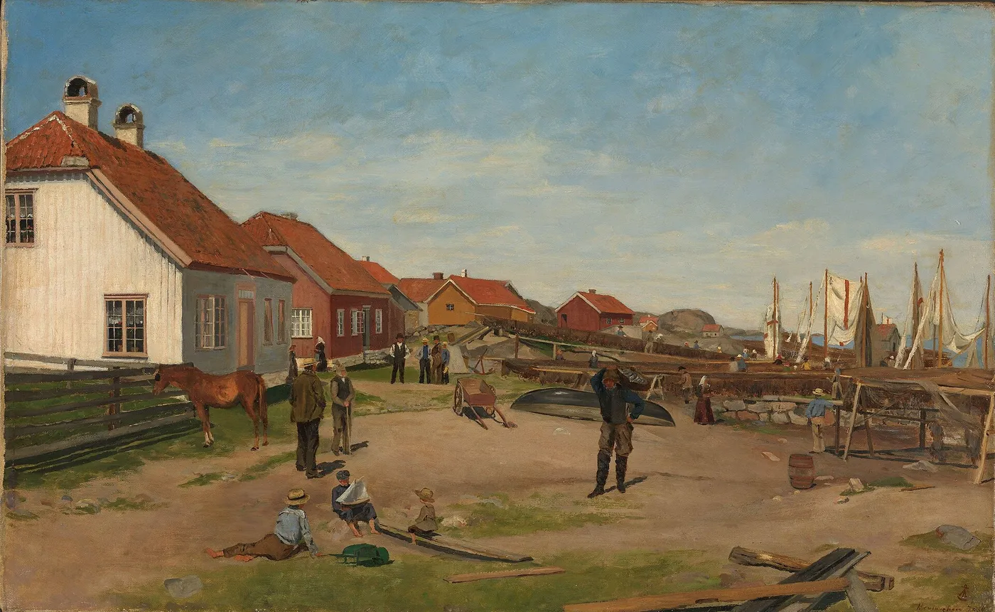 From Nevlunghavn (1880) by Annette Anker — original painting reproduced as a hand-painted oil on canvas
