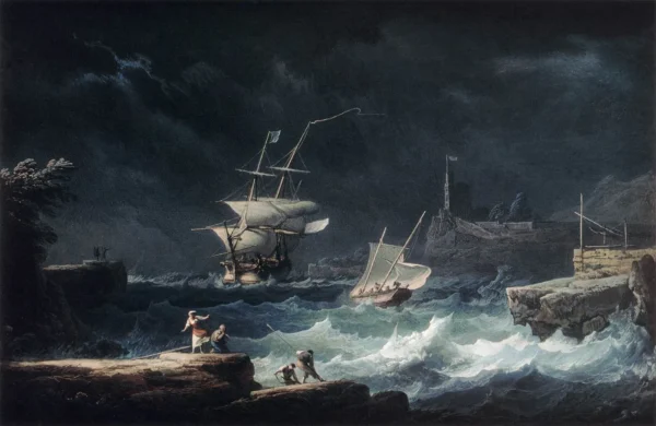 Gale at Sea (1850) by Alexandre Jean Noël — original painting reproduced as a hand-painted oil on canvas