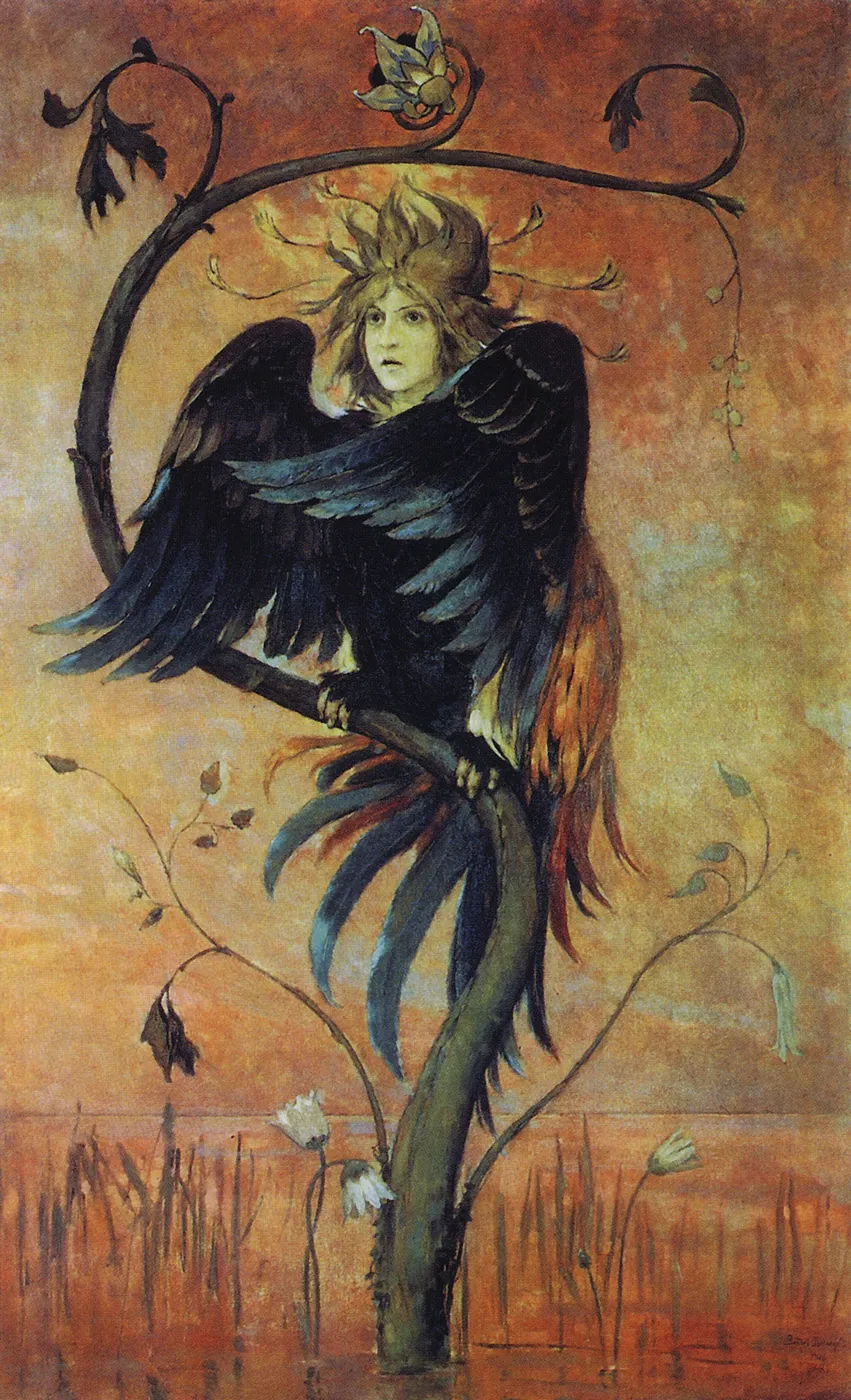 Gamaun, The Prophetic Bird (1897) by Viktor Vasnetsov — original painting reproduced as a hand-painted oil on canvas