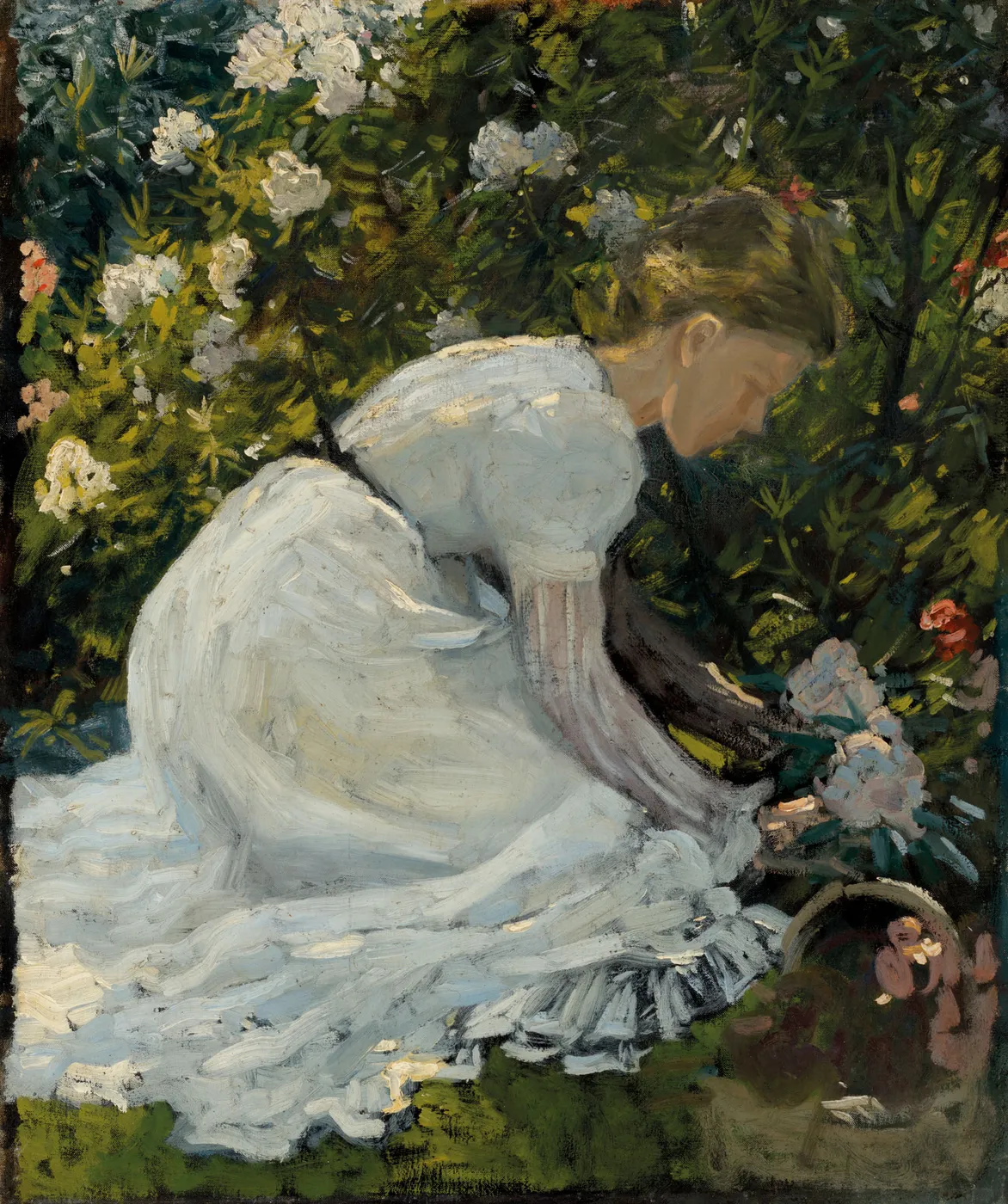 Gathering flowers by Charles Wellington Furse — original painting reproduced as a hand-painted oil on canvas