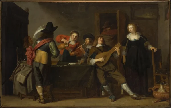 Genre scene – in a tavern by Christoffel Jacobsz van der Laemen — original painting reproduced as a hand-painted oil on canvas