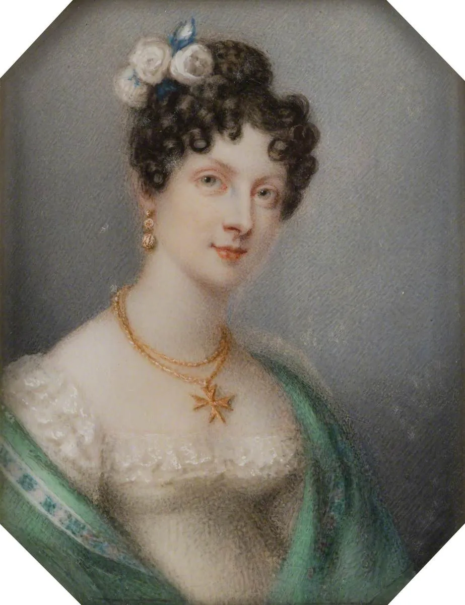 Georgina Moncreiff (1790–1842), Viscountess Newport, Later Countess of Bradford (1819) by Charlotte Jones — original painting reproduced as a hand-painted oil on canvas