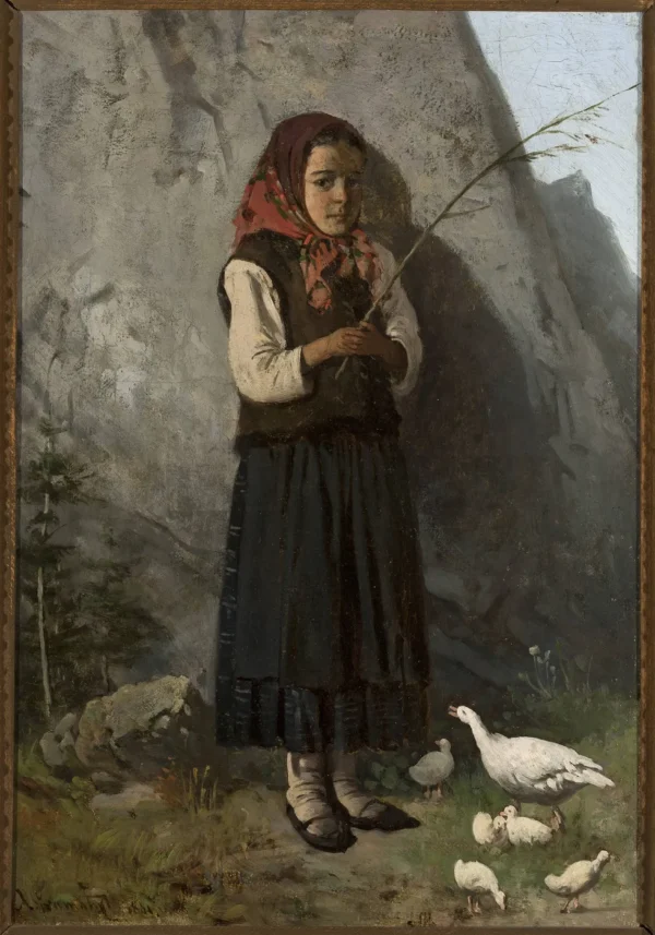 Gęsiarka (1881) by Antoni Gramatyka — original painting reproduced as a hand-painted oil on canvas