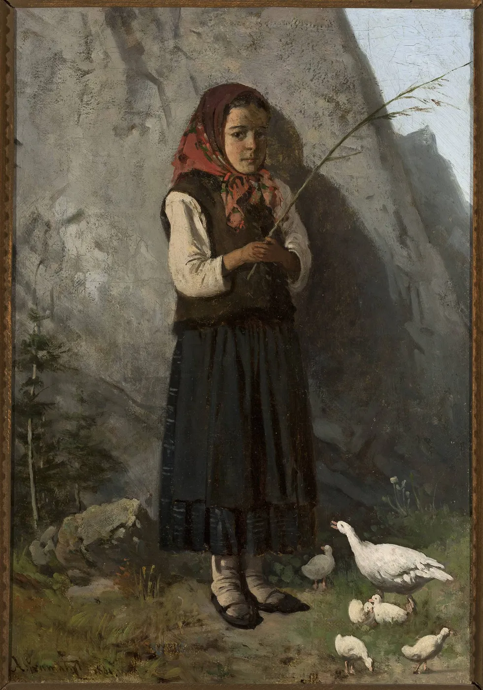 Gęsiarka (1881) by Antoni Gramatyka — original painting reproduced as a hand-painted oil on canvas