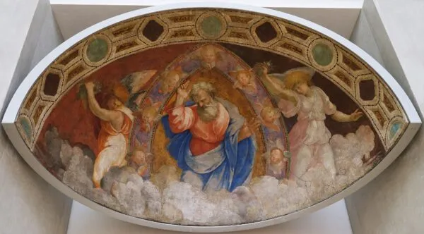 God the Father Blessing among the Angels (1514) by Raphael — original painting reproduced as a hand-painted oil on canvas