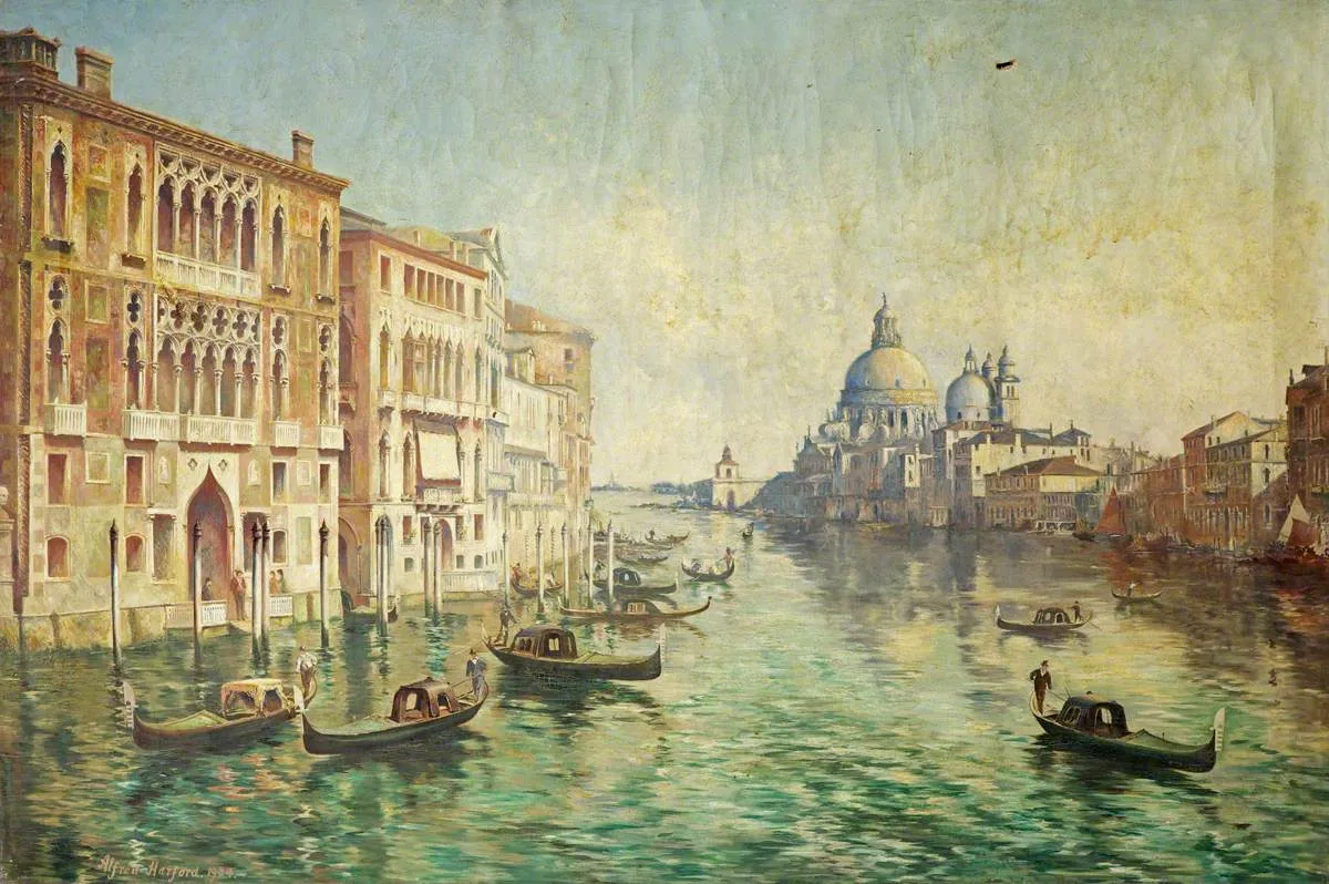 Grand Canal, Venice (1904) by Alfred Harford — original painting reproduced as a hand-painted oil on canvas