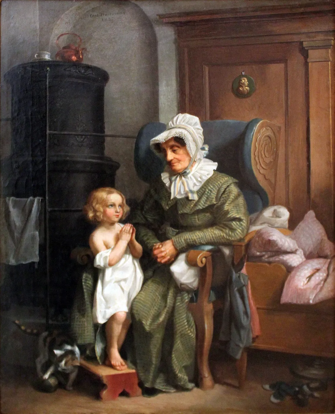 Grandmother with praying child — Carl Hartmann