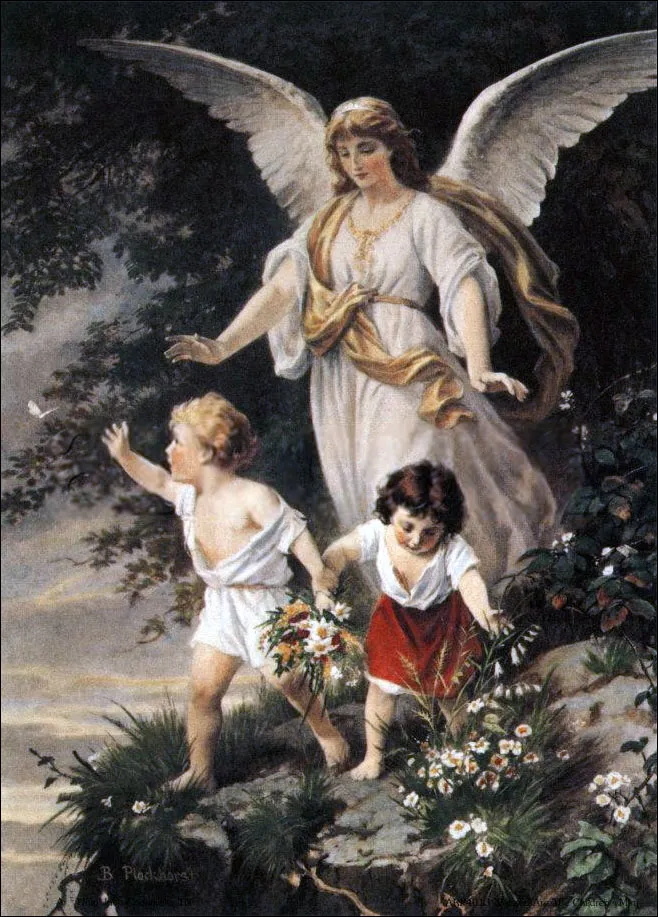 guardian Angel by Bernhard Plockhorst — original painting reproduced as a hand-painted oil on canvas