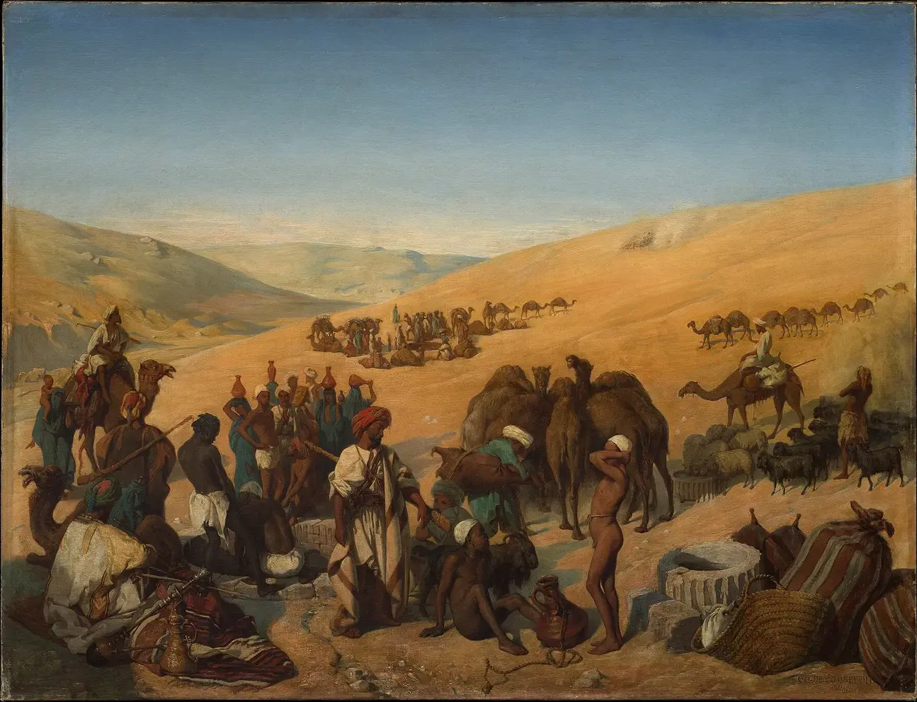 Halt of Caravans at the Wells of Saba (Beersheba) in the Desert South of Hebron — Charles Louis de Frédy, Baron de Coubertin