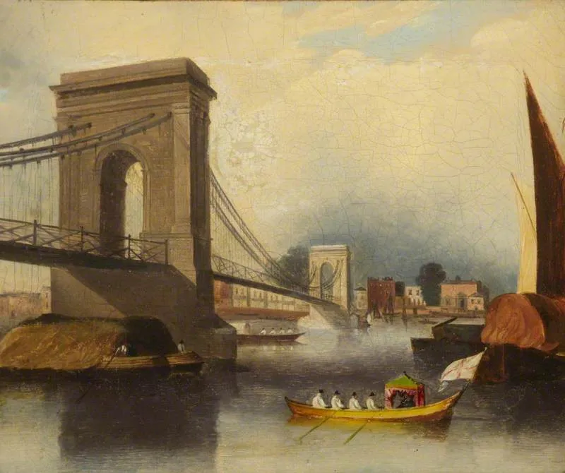 Hammersmith Bridge (1828) by Daniel Turner — original painting reproduced as a hand-painted oil on canvas