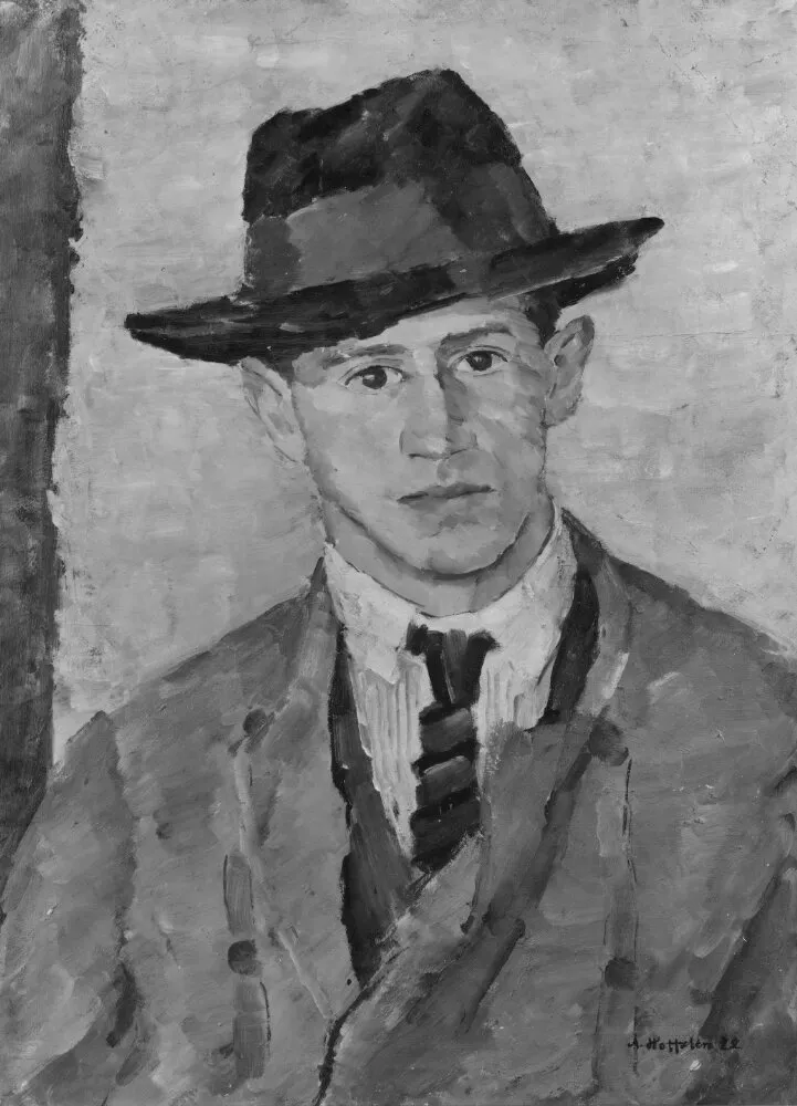 Harry Harryan (1895-1948), artist, graphic artist, cartoonist, married to Karin Olbers (1922) by Albert Hoffsten — original painting reproduced as a hand-painted oil on canvas
