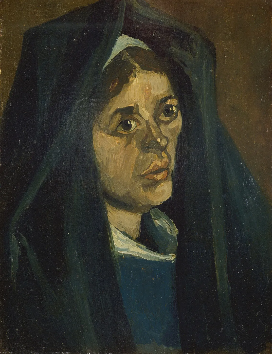 Head of a Peasant Woman with Green Shawl (1885) by Vincent van Gogh — original painting reproduced as a hand-painted oil on canvas