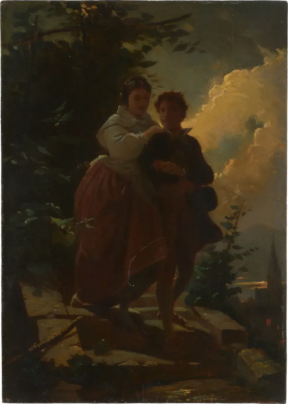Hermann and Dorothea (1860) by Arthur von Ramberg — original painting reproduced as a hand-painted oil on canvas