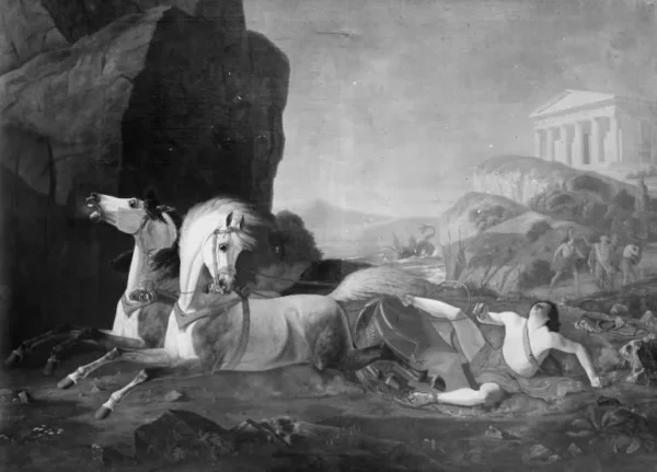 Hippolyts død (1829) by Christian Frederik Carl Holm — original painting reproduced as a hand-painted oil on canvas