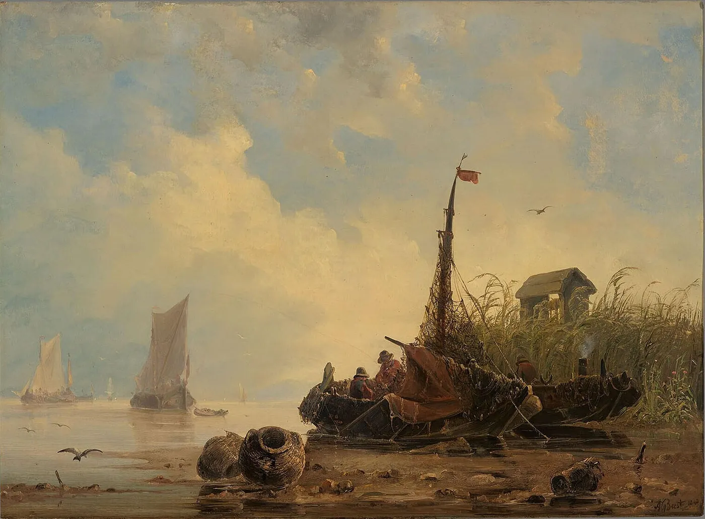Hoogaars on Mud in Zealand (1843) by Albert van Beest — original painting reproduced as a hand-painted oil on canvas