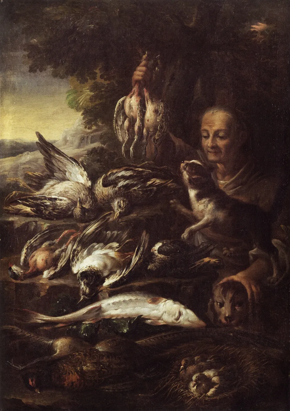 Housekeeper with Dead Birds (1725) by Felice Boselli — original painting reproduced as a hand-painted oil on canvas