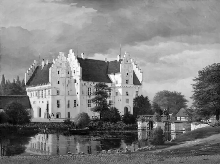 Hovedbygningen på Gisselfeld Kloster (1836) by C.V.M. Jensen — original painting reproduced as a hand-painted oil on canvas