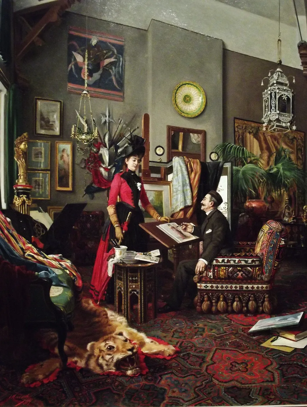 In the Artist’s Studio (1889) by Édouard-Antoine Marsal — original painting reproduced as a hand-painted oil on canvas