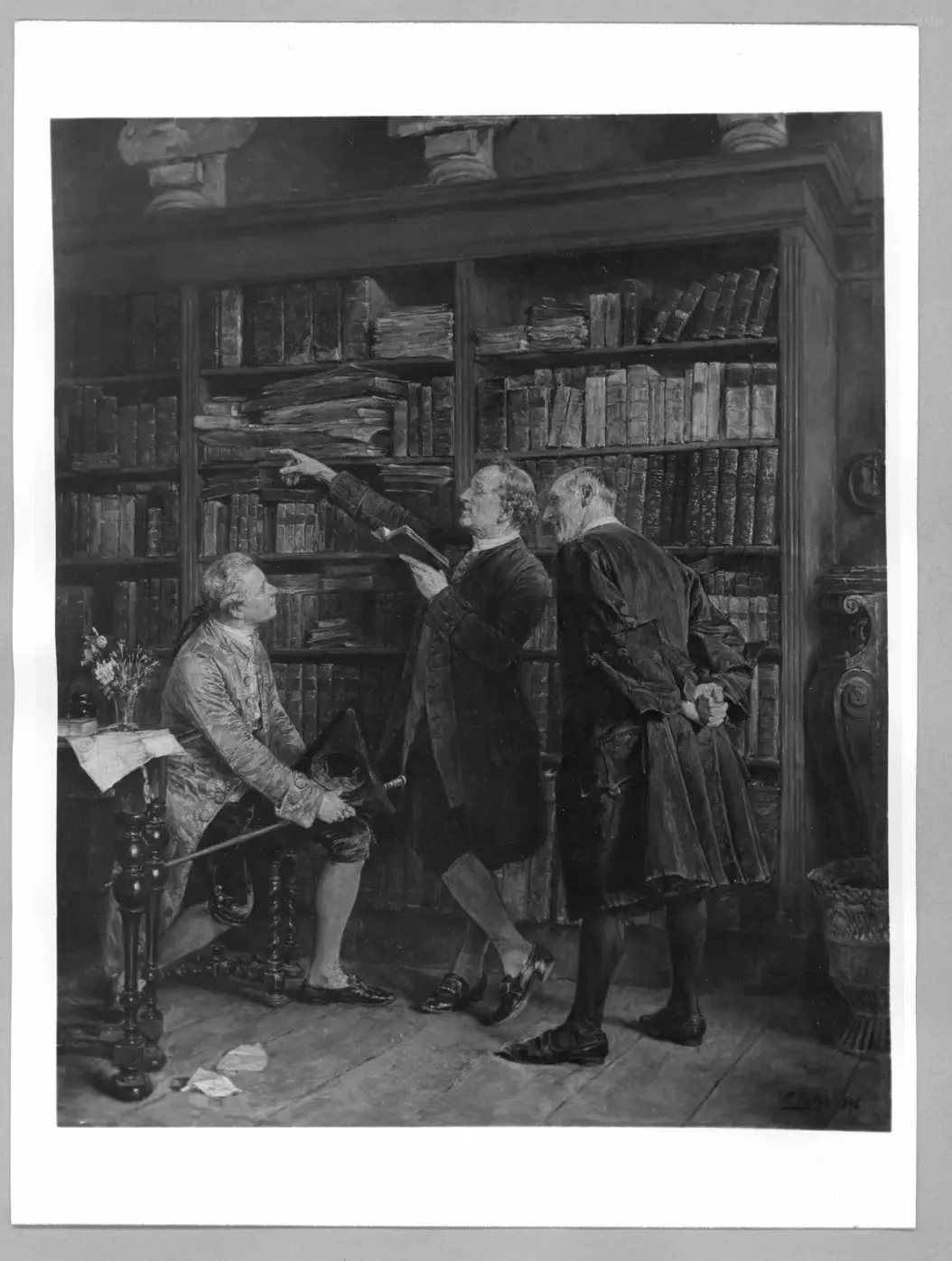 "In the library" (1896) by Carl Seiler — original painting reproduced as a hand-painted oil on canvas