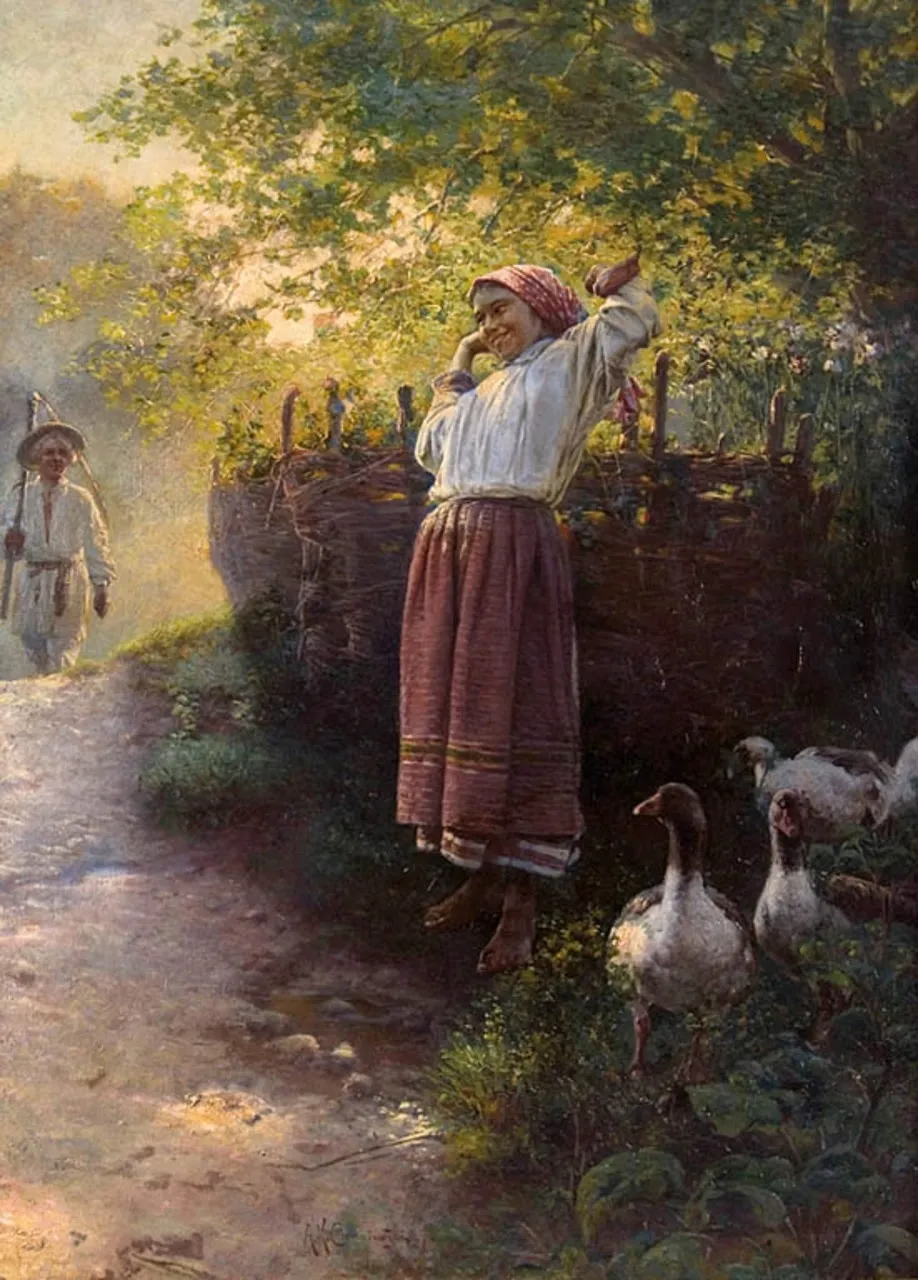 In the morning (1894) by Adam Ciemniewski — original painting reproduced as a hand-painted oil on canvas